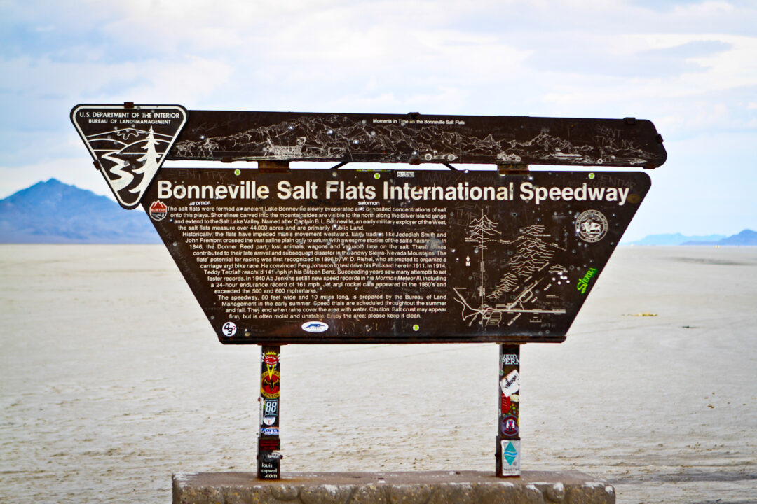 Bonneville Speed Week monument at the salt flats